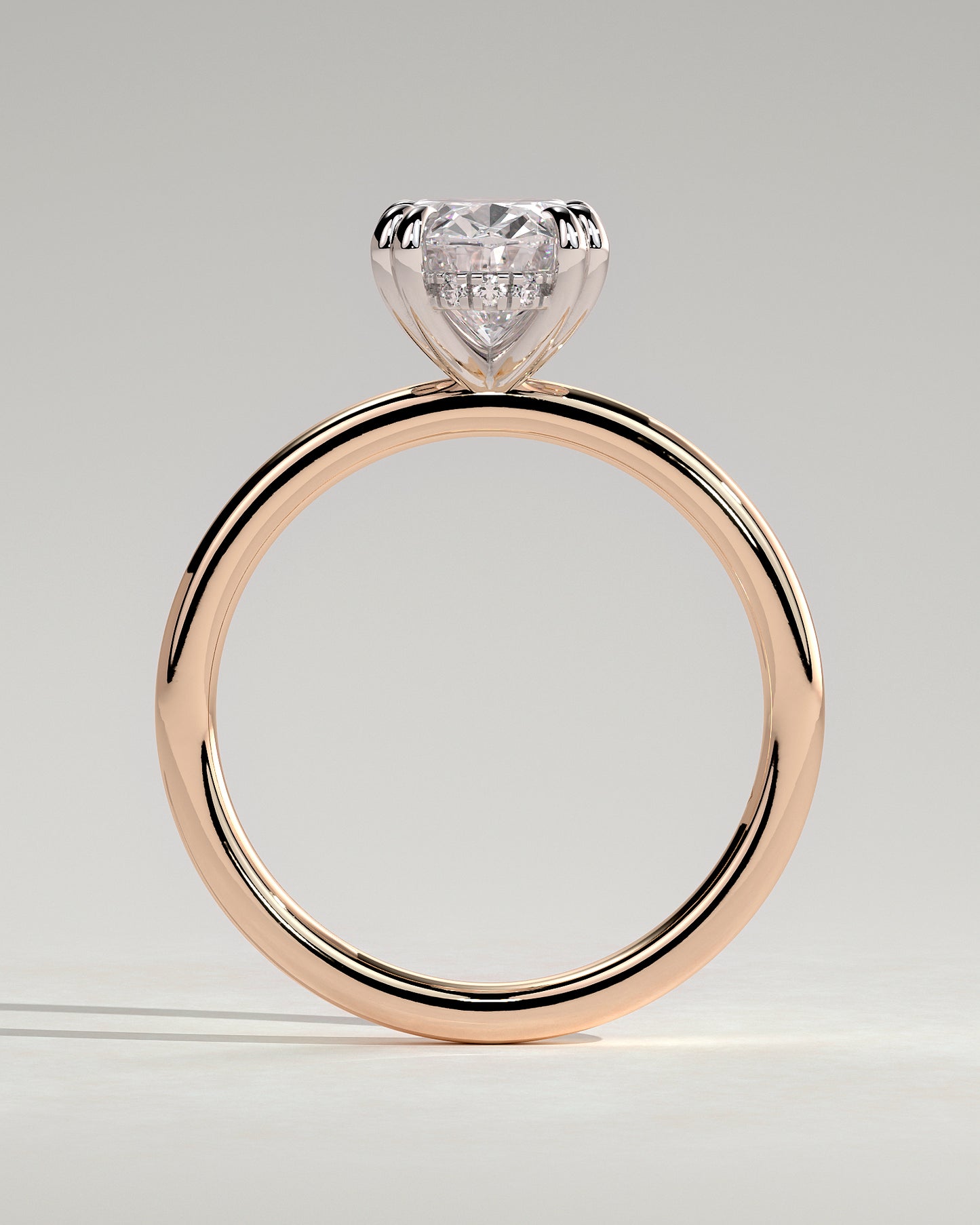 Avery - Oval Double Claw Solitaire with Hidden Halo Engagement Ring - Rose Two-Tone - Rose Two-Tone 2ct
