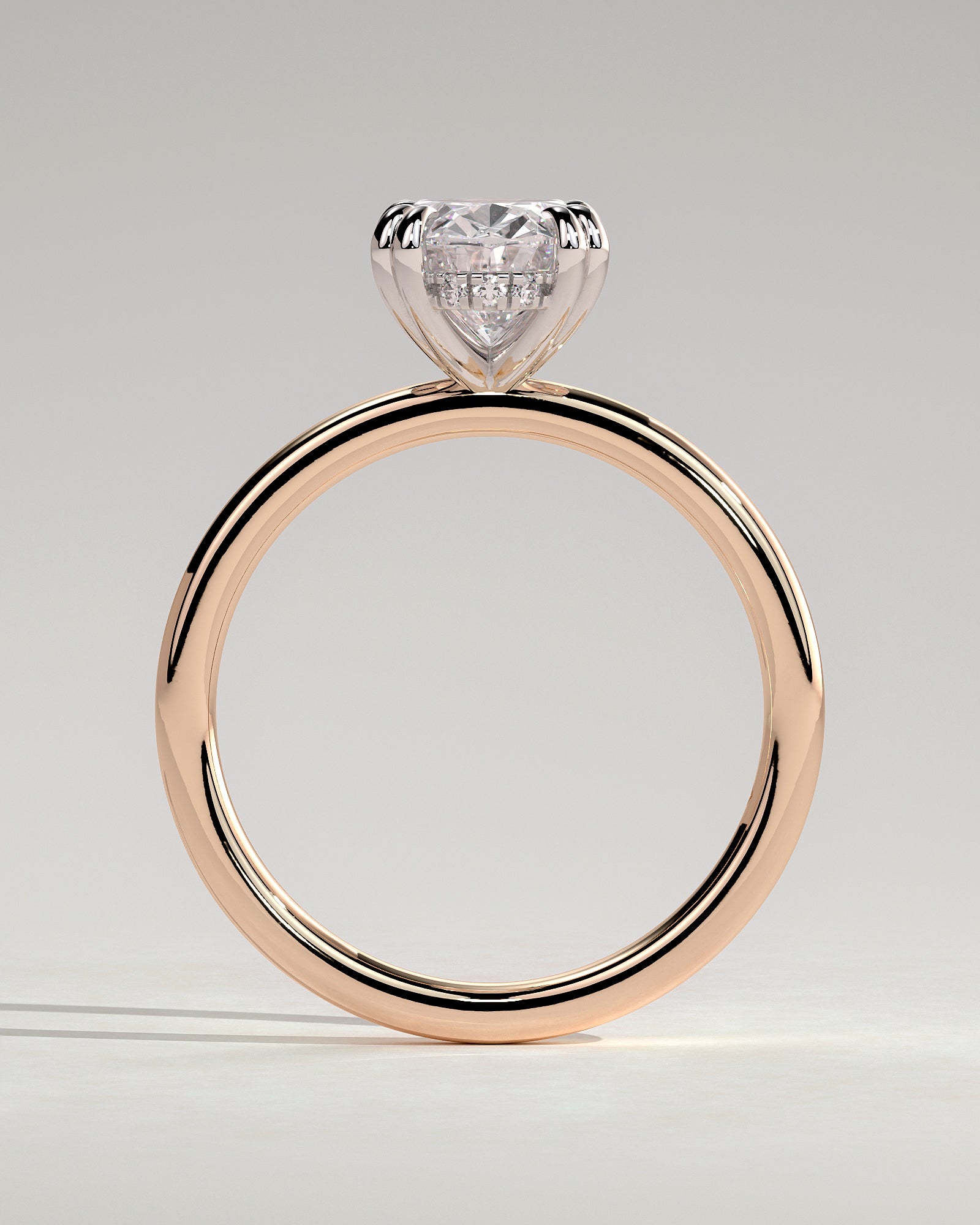 Avery - Oval Double Claw Solitaire with Hidden Halo Engagement Ring - Rose Two-Tone - Rose Two-Tone 2ct