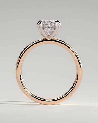 Avery - Oval Double Claw Solitaire with Hidden Halo Engagement Ring - Rose Two-Tone