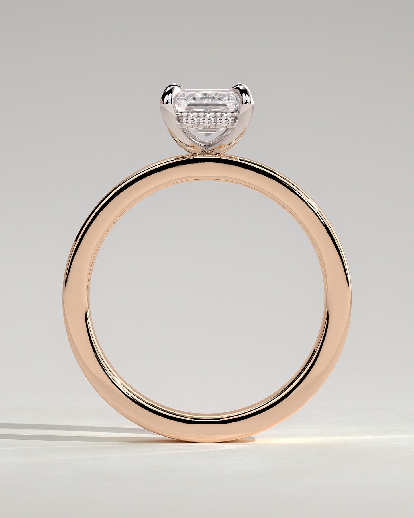 Carmella - Emerald Claw Solitaire with Flat Cigar Band and Hidden Halo Engagement Ring - Rose Two-Tone - Rose Two-Tone 2ct