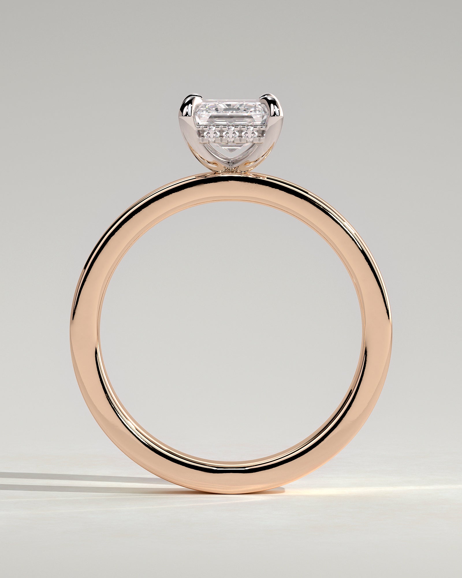 Carmella - Emerald Claw Solitaire with Flat Cigar Band and Hidden Halo Engagement Ring - Rose Two-Tone - Rose Two-Tone 2ct