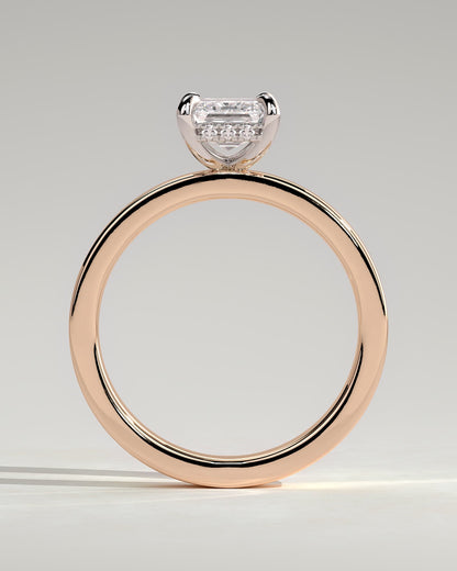 Carmella - Emerald Claw Solitaire with Flat Cigar Band and Hidden Halo Engagement Ring - Rose Two-Tone