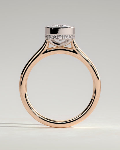 Everleigh - Elongated Cushion Bezel Solitaire with Hidden Halo and Cathedral High Setting Engagement Ring - Rose Two-Tone