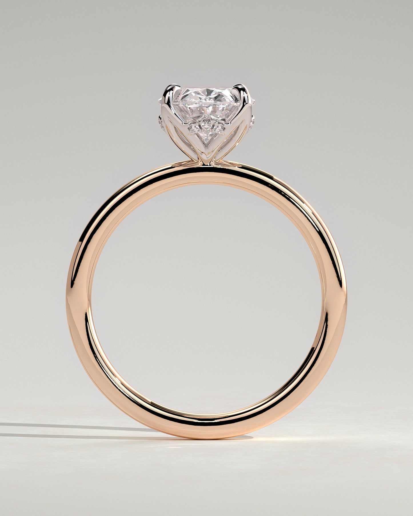 Ivy - Oval Claw Solitaire with Petal Gallery and Accented Tiara Detail Engagement Ring - Rose Two-Tone - Rose Two-Tone 2ct