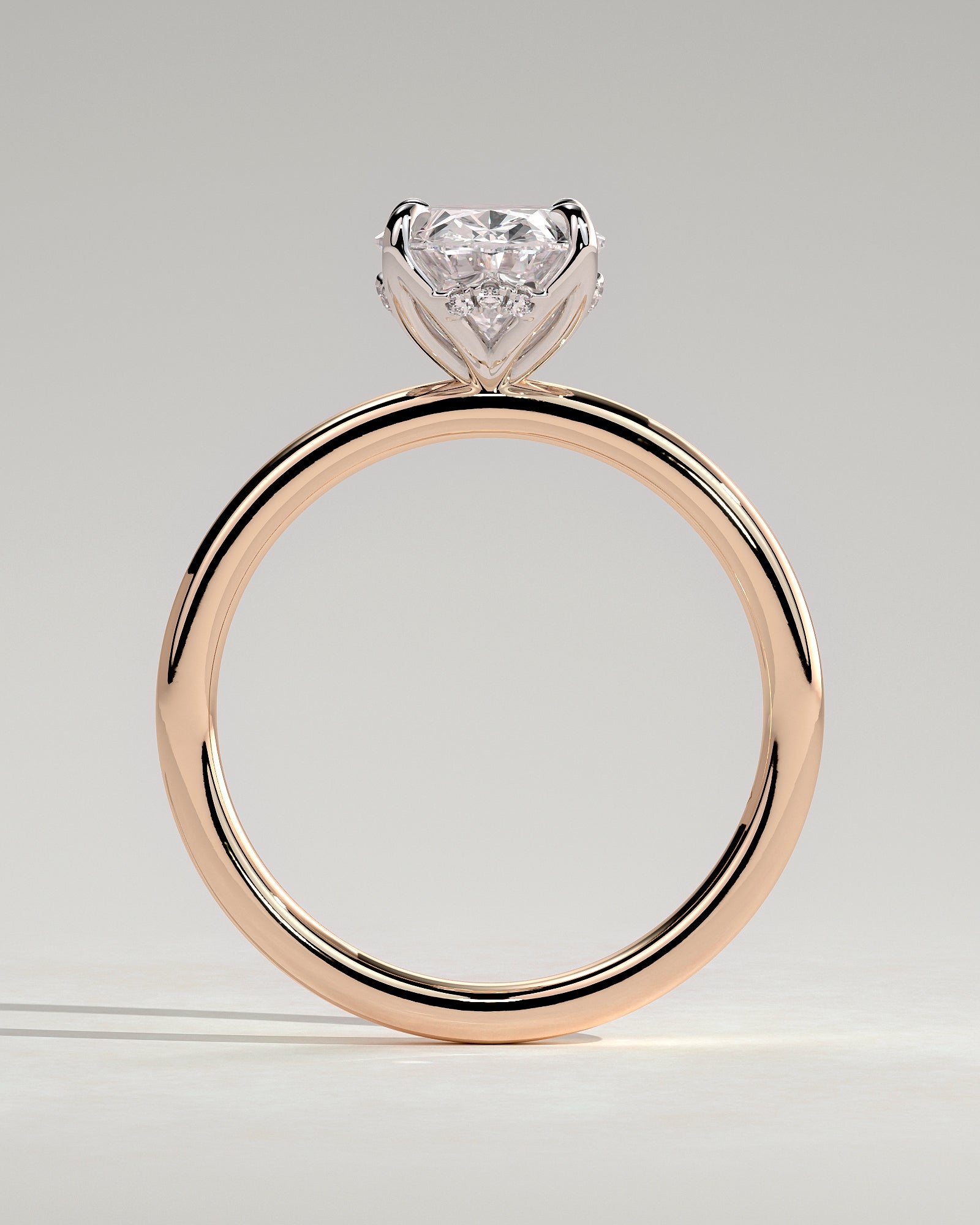 Ivy - Oval Claw Solitaire with Petal Gallery and Accented Tiara Detail Engagement Ring - Rose Two-Tone - Rose Two-Tone 2ct