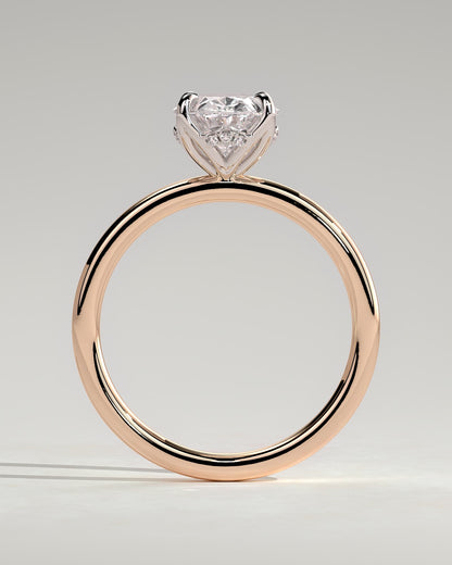 Ivy - Oval Claw Solitaire with Petal Gallery and Accented Tiara Detail Engagement Ring - Rose Two-Tone