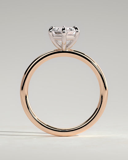 Cynthia - Classic Elongated Hexagon Claw Solitaire Engagement Ring - Rose Two-Tone