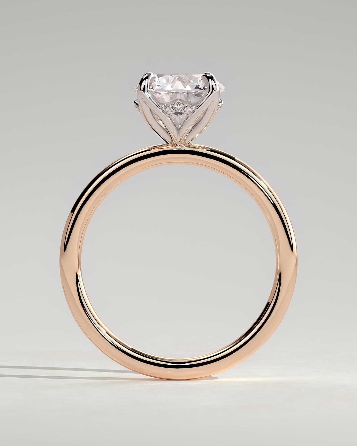 Dahlia - Round Claw Solitaire with Petal Gallery and Accented Tiara Detail Engagement Ring - Rose Two-Tone
