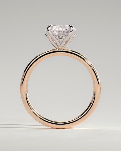 Dahlia - Round Claw Solitaire with Petal Gallery and Accented Tiara Detail Engagement Ring - Rose Two-Tone