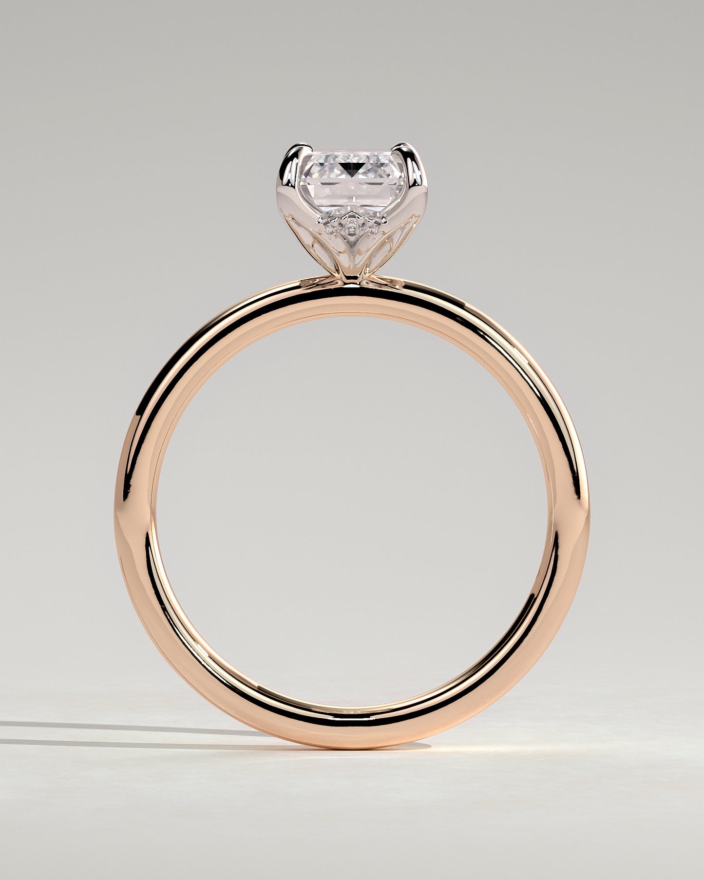 Freesia - Emerald Claw Solitaire with Petal Gallery and Accented Tiara Detail Engagement Ring - Rose Two-Tone - Rose Two-Tone 2ct