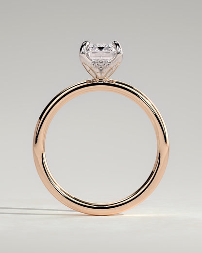 Freesia - Emerald Claw Solitaire with Petal Gallery and Accented Tiara Detail Engagement Ring - Rose Two-Tone