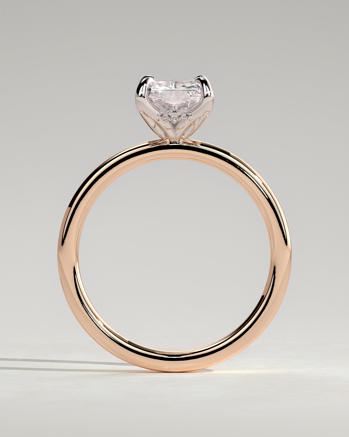 Aster - Radiant Claw Solitaire with Petal Gallery and Accented Tiara Detail Engagement Ring - Rose Two-Tone - Rose Two-Tone 2ct