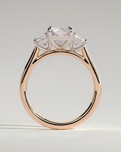 Ayla - Classic Radiant Claw Trilogy Engagement Ring - Rose Two-Tone