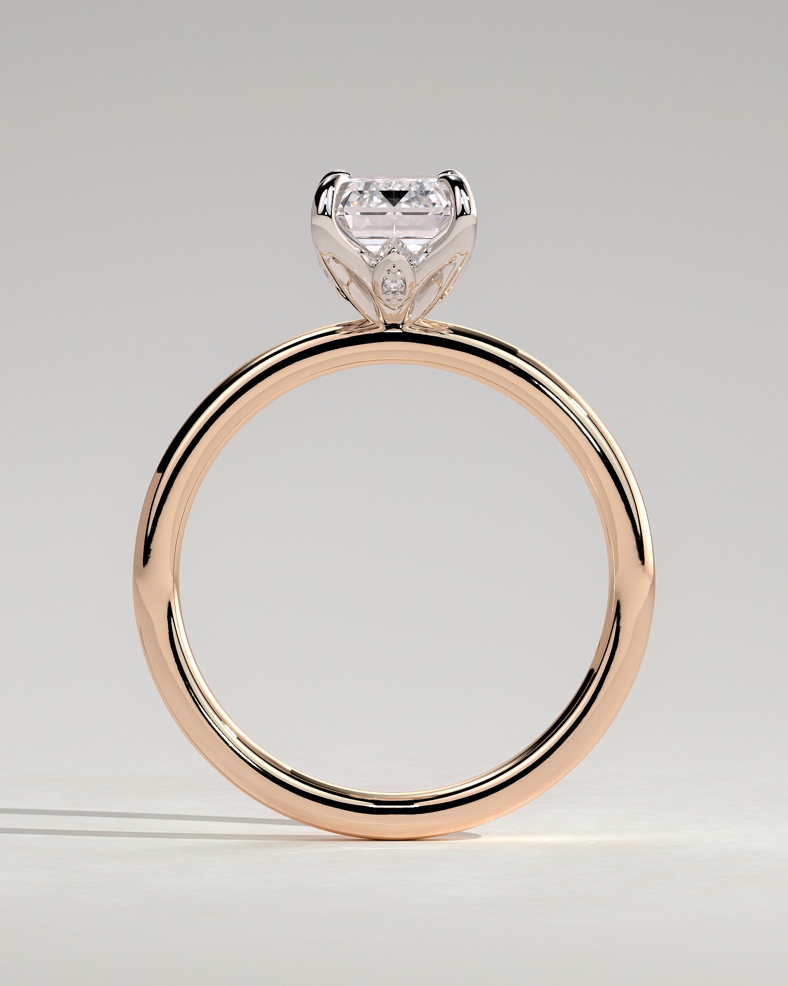 Dove - Emerald Claw Solitaire with Petal Gallery and Accent Leaf Detail Engagement Ring - Rose Two-Tone - Rose Two-Tone 2ct
