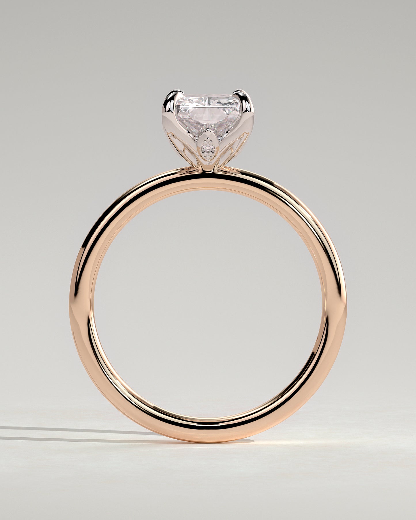 Evie - Radiant Claw Solitaire with Petal Gallery and Accent Leaf Detail Engagement Ring - Rose Two-Tone - Rose Two-Tone 2ct