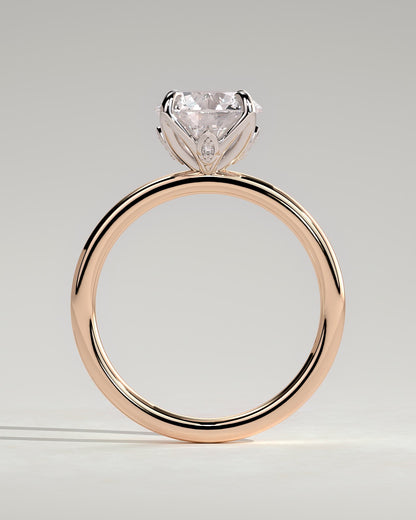 Joy - Round Claw Solitaire with Petal Gallery and Accent Leaf Detail Engagement Ring - Rose Two-Tone