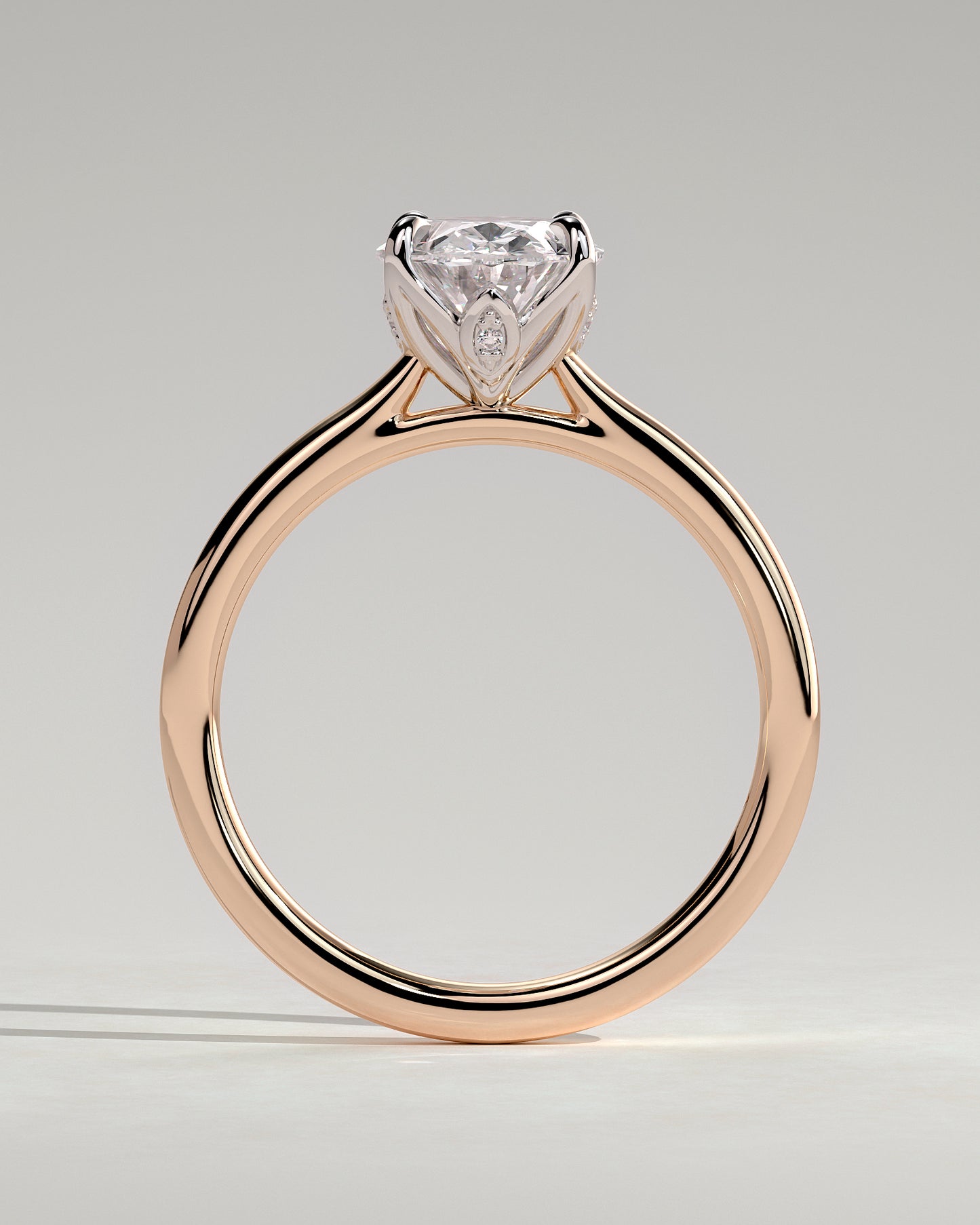 Erica - Oval Claw Solitaire with Petal Gallery, Accent Leaf Detail and Cathedral Setting Engagement Ring - Rose Two-Tone - Rose Two-Tone 2ct