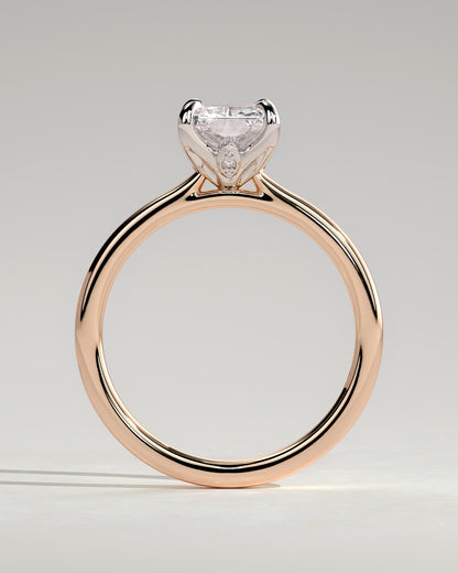 Harriet - Radiant Claw Solitaire with Petal Gallery, Accent Leaf Detail and Cathedral Setting Engagement Ring - Rose Two-Tone
