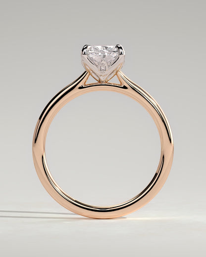 Melissa - Elongated Cushion Claw Solitaire with Petal Gallery, Accent Leaf Detail and Cathedral Setting Engagement Ring - Rose Two-Tone