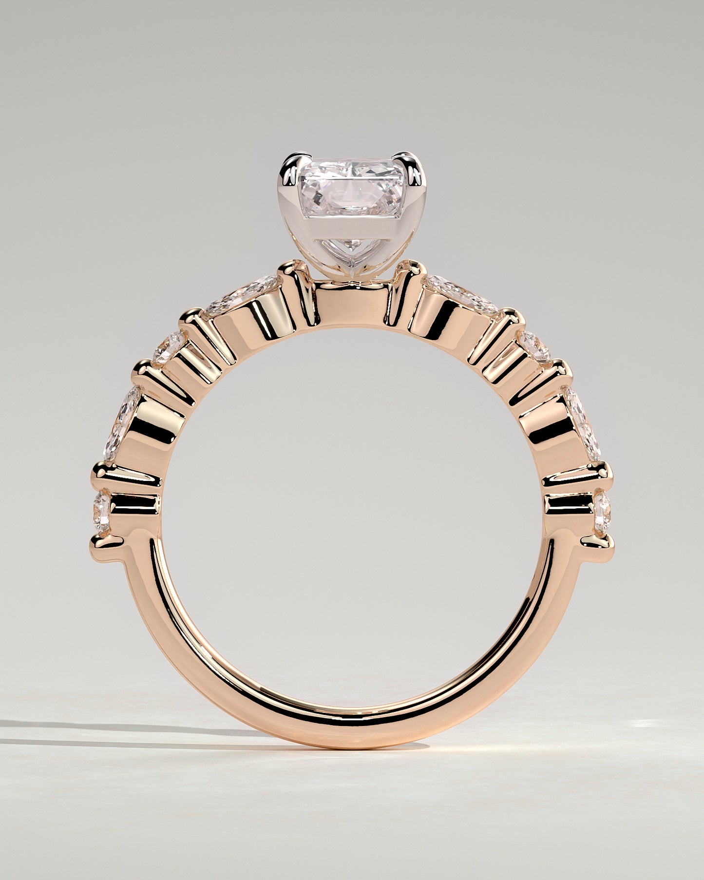 Dayna - Radiant Claw Solitaire with Marquise and Round Accent Stones Engagement Ring - Rose Two-Tone - Rose Two-Tone 2ct