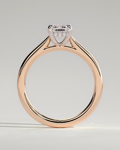 Jane - Emerald Claw Solitaire with Hidden Halo and Cathedral High Setting Engagement Ring - Rose Two-Tone