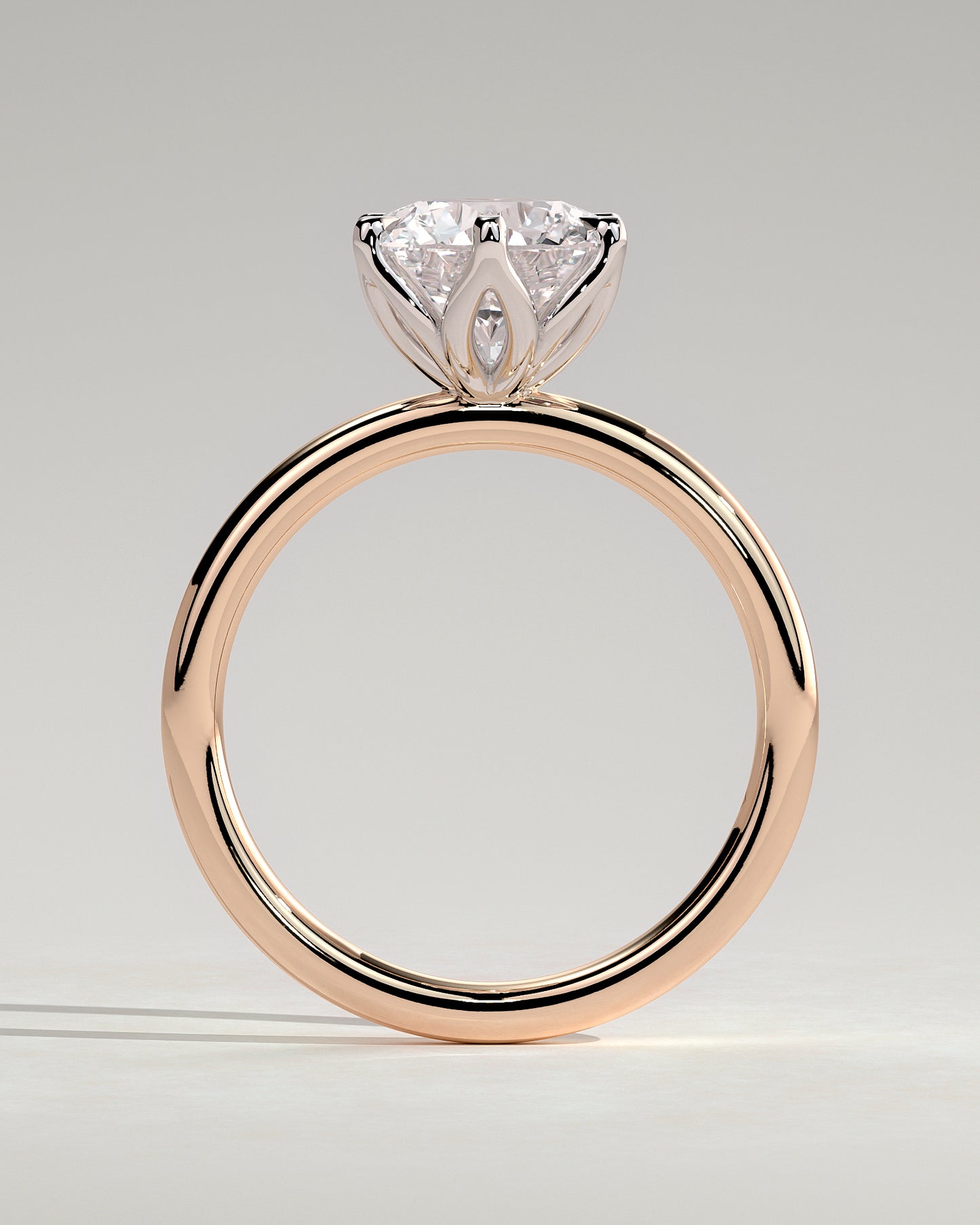 Iris - Round Claw Solitaire with Petal Gallery Engagement Ring - Rose Two-Tone - Rose Two-Tone 2ct