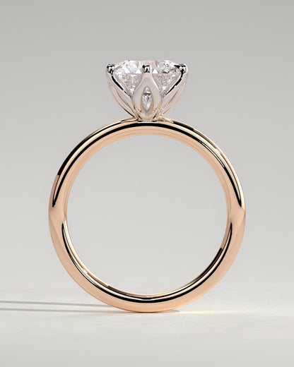 Iris - Round Claw Solitaire with Petal Gallery Engagement Ring - Rose Two-Tone