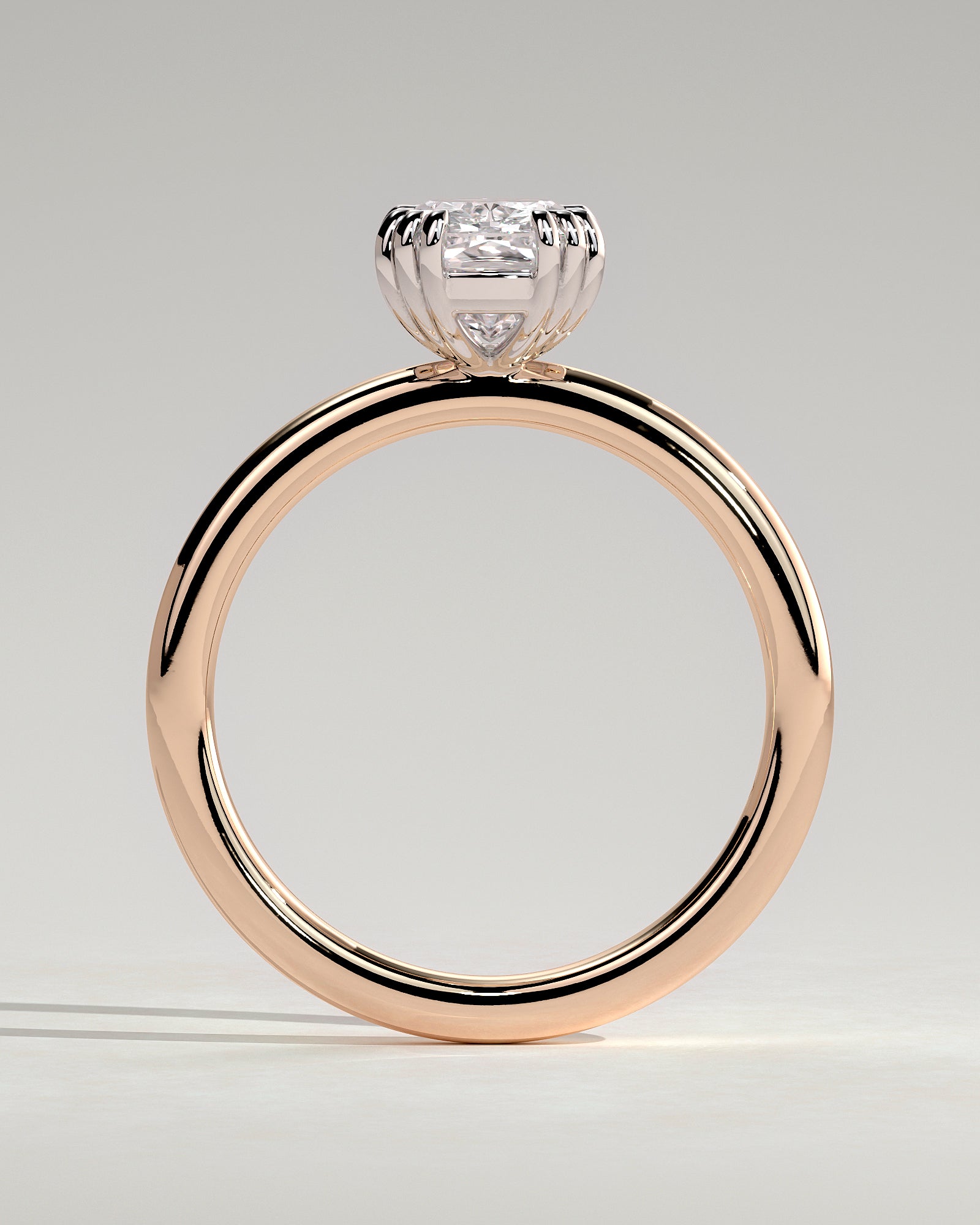 Helena - Elongated Cushion Triple Claw Solitaire Engagement Ring - Rose Two-Tone - Rose Two-Tone 2ct