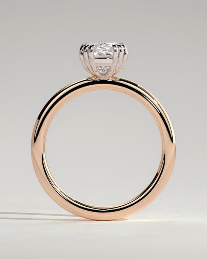 Helena - Elongated Cushion Triple Claw Solitaire Engagement Ring - Rose Two-Tone