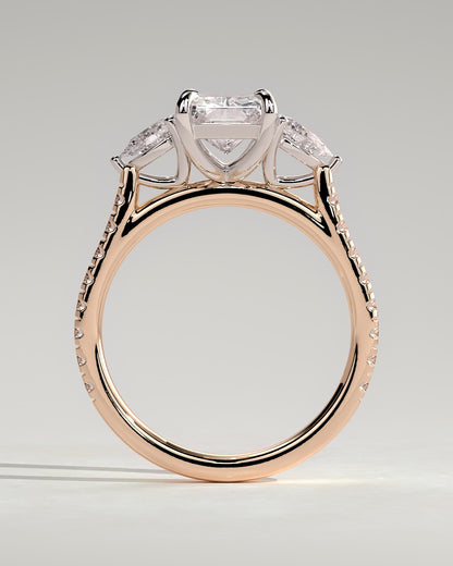 Ginny - Radiant Claw Trilogy with Pear Side Stones and Pave Band Engagement Ring - Rose Two-Tone