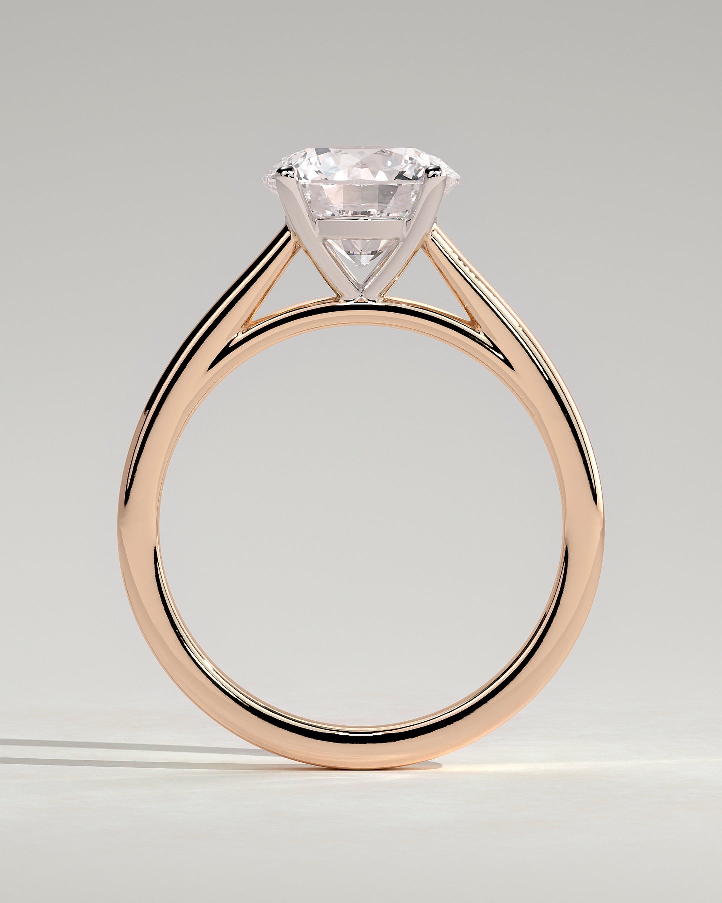Georgia - Round Claw Solitaire with Flat Band and Cathedral High Setting Engagement Ring - Rose Two-Tone - Rose Two-Tone 2ct