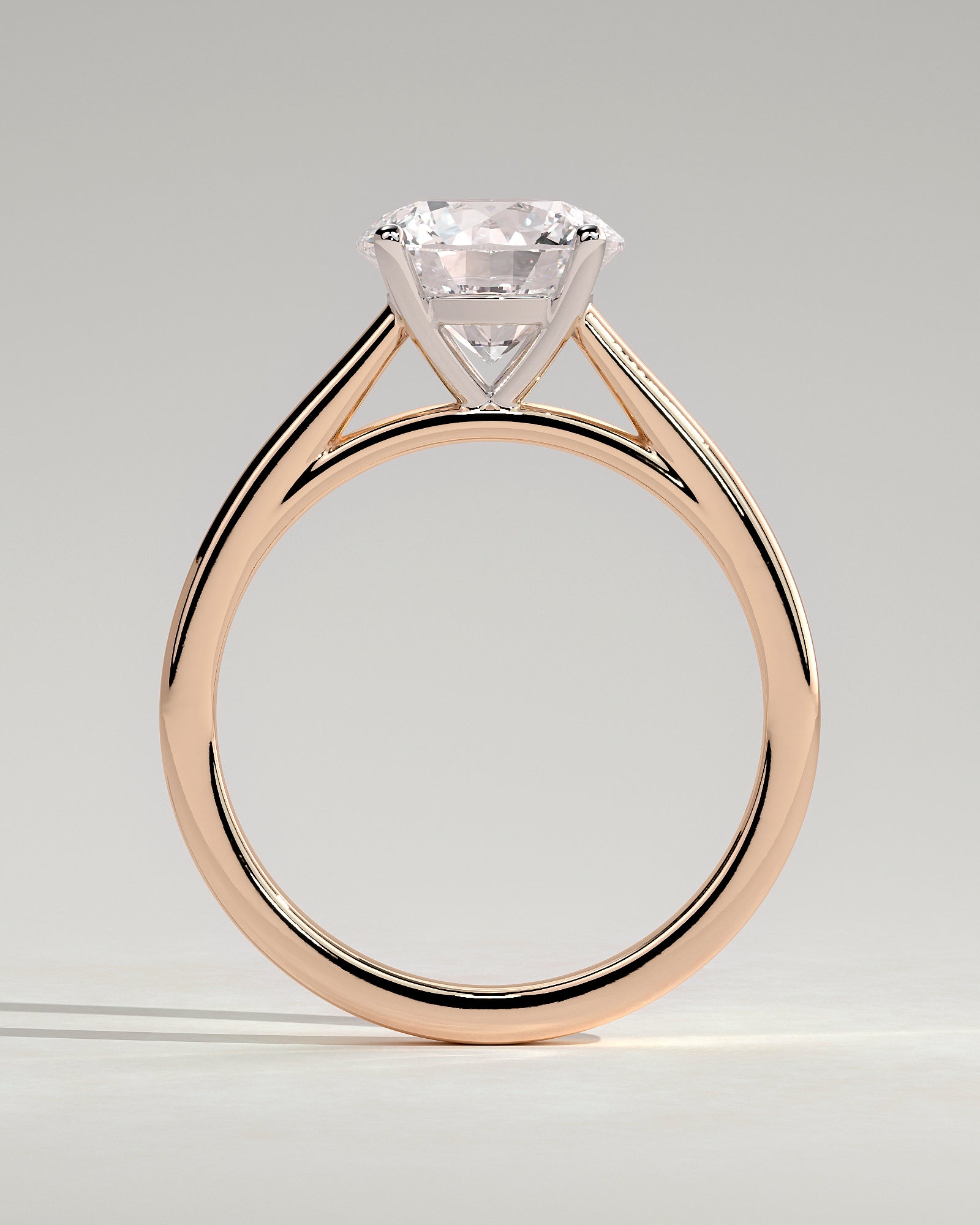 Georgia - Round Claw Solitaire with Flat Band and Cathedral High Setting Engagement Ring - Rose Two-Tone - Rose Two-Tone 2ct