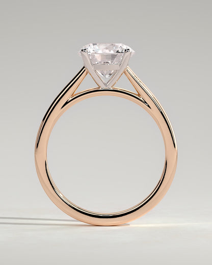 Georgia - Round Claw Solitaire with Flat Band and Cathedral High Setting Engagement Ring - Rose Two-Tone