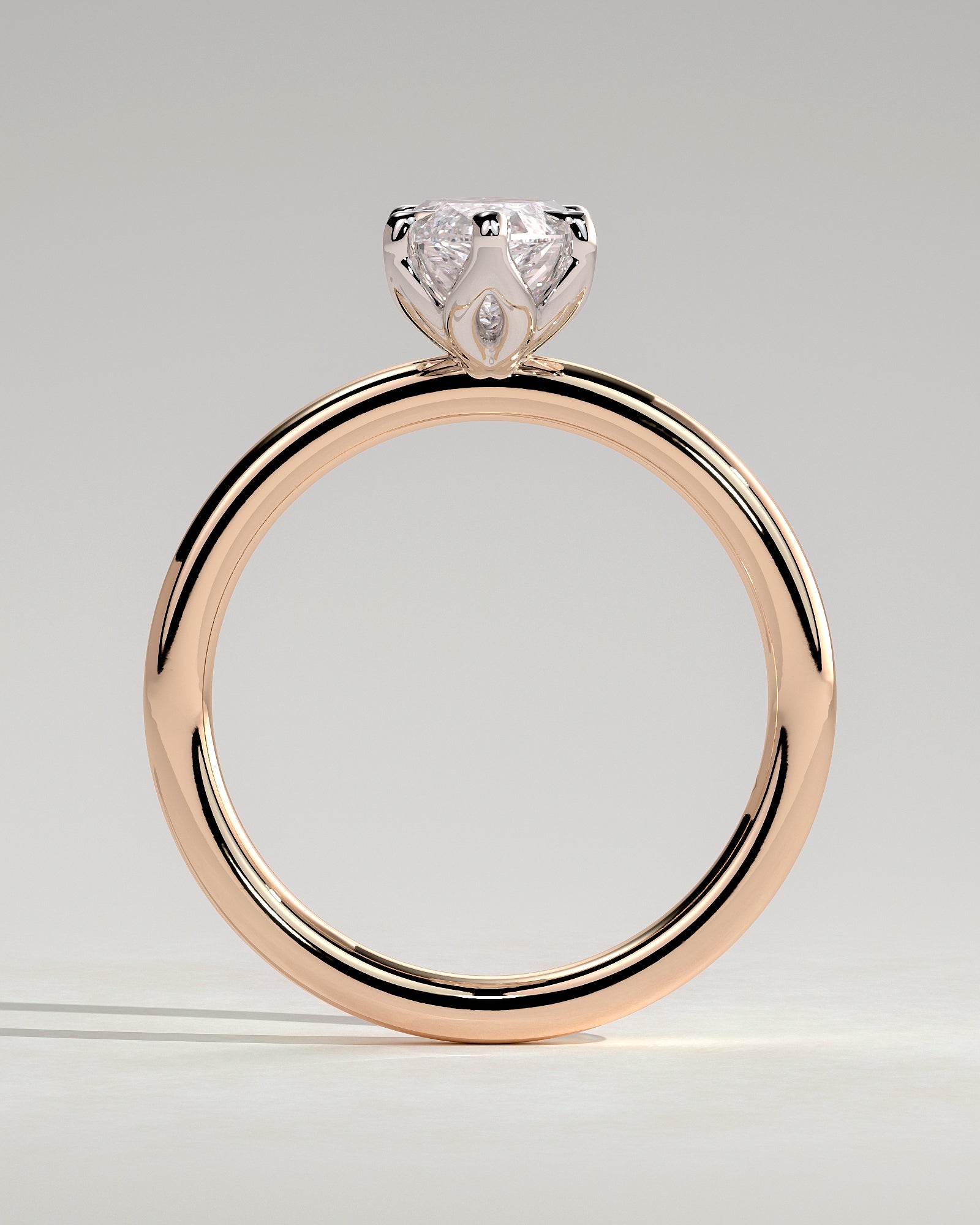 Eve - Marquise Claw Solitaire with Petal Gallery Engagement Ring - Rose Two-Tone - Rose Two-Tone 2ct