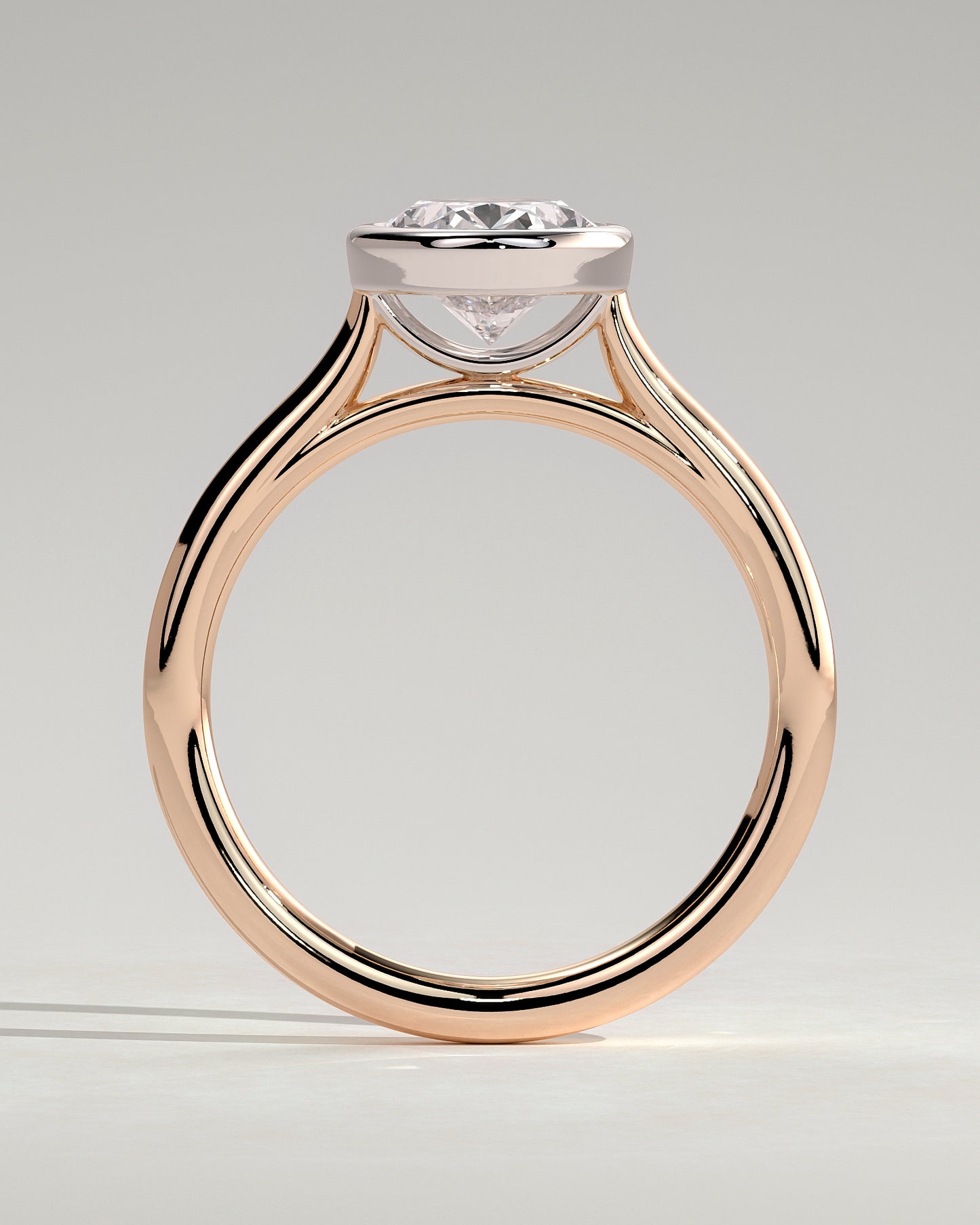 Daphne - Oval Bezel Solitaire with Cathedral High Setting Engagement Ring - Rose Two-Tone - Rose Two-Tone 2ct