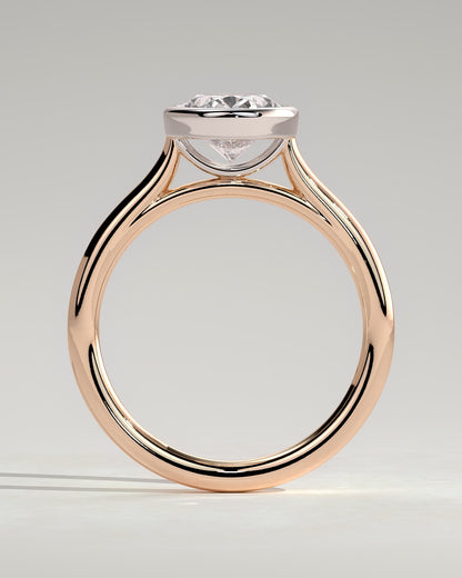 Daphne - Oval Bezel Solitaire with Cathedral High Setting Engagement Ring - Rose Two-Tone