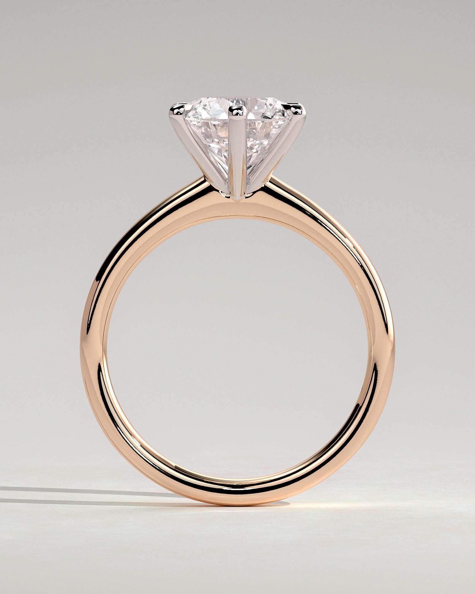 Daniela - Round Claw Solitaire with Solid Cathedral High Setting Engagement Ring - Rose Two-Tone - Rose Two-Tone 2ct