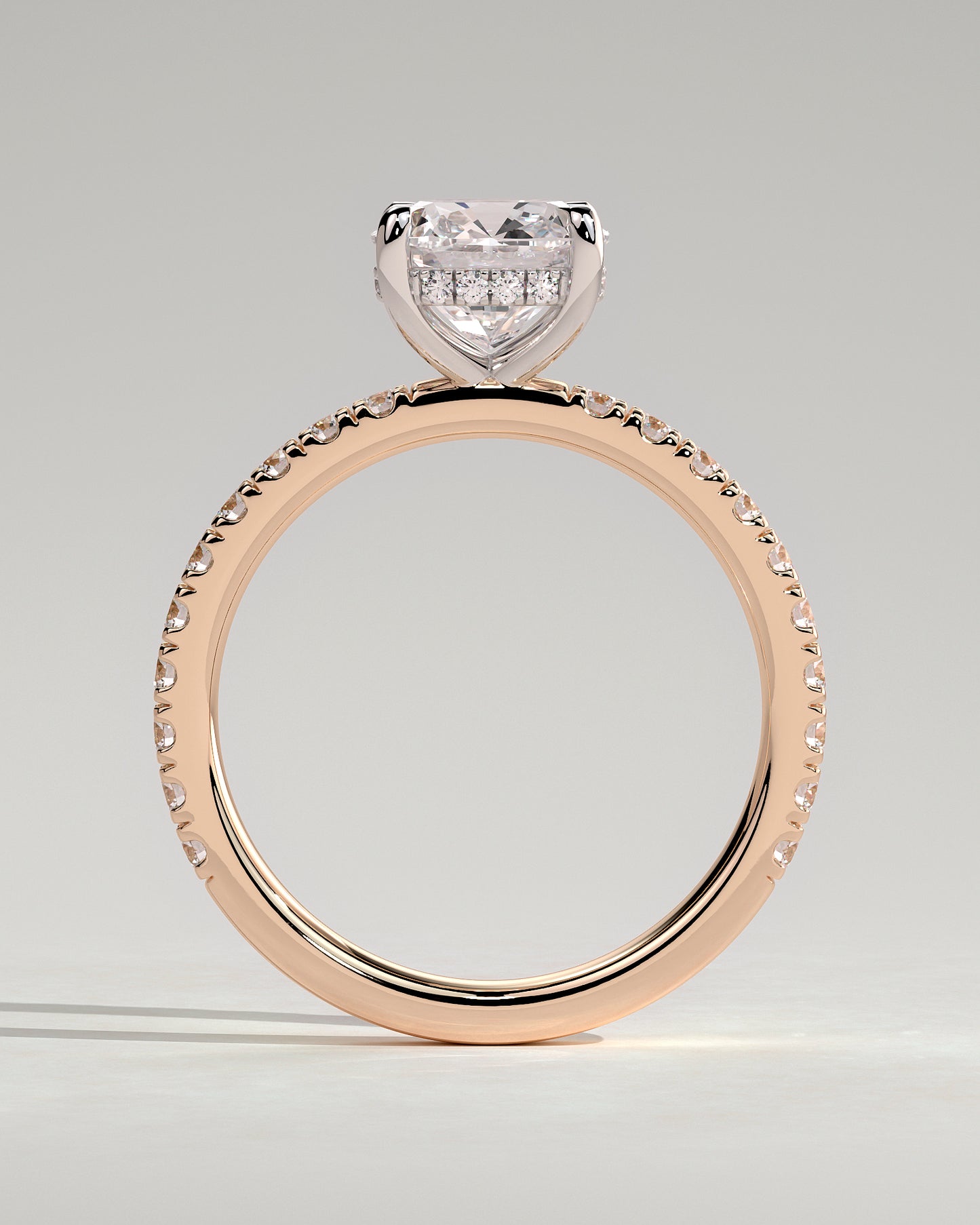 Claudia - Cushion Claw Solitaire with Hidden Halo and Pave Band Engagement Ring - Rose Two-Tone - Rose Two-Tone 2ct