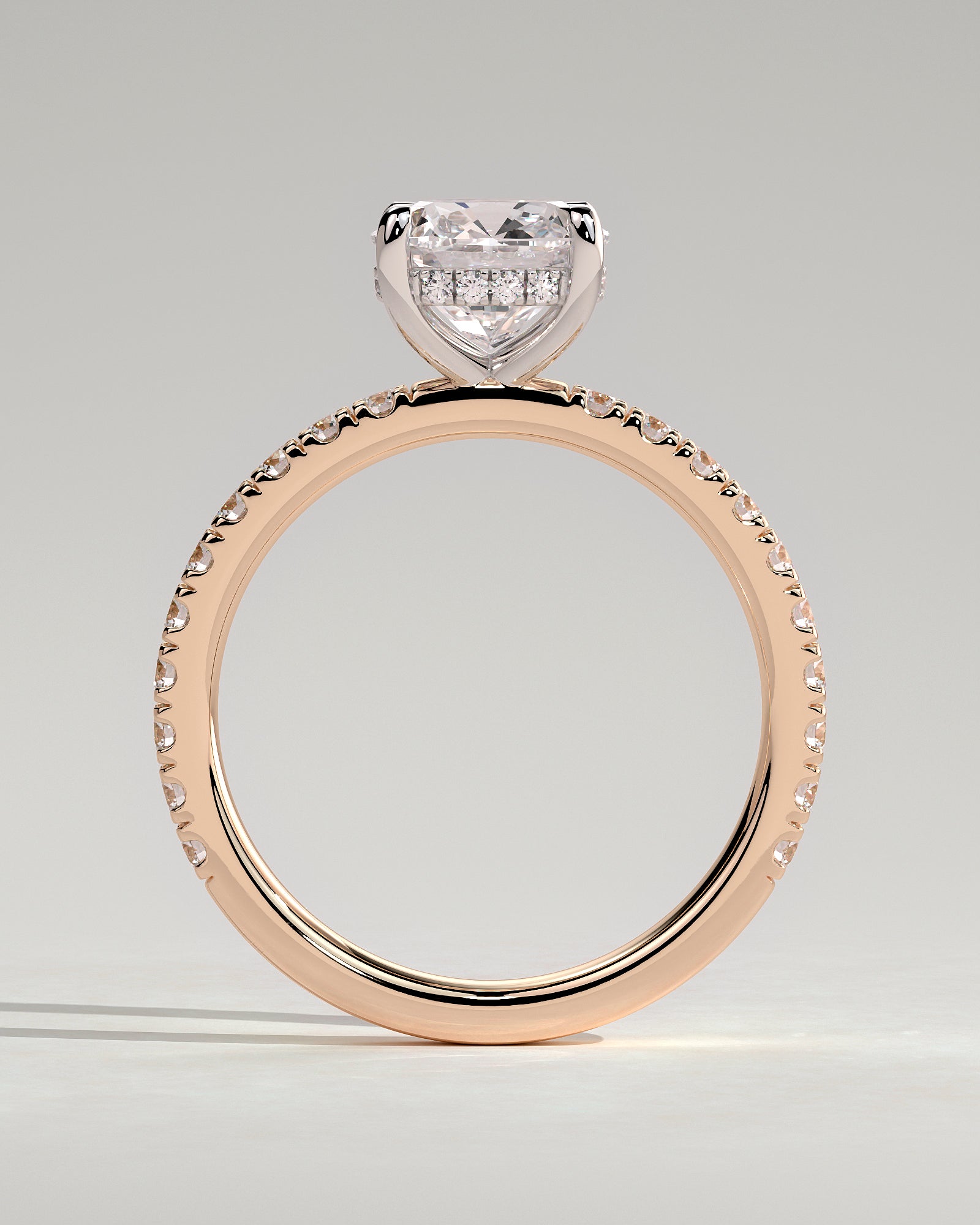 Claudia - Cushion Claw Solitaire with Hidden Halo and Pave Band Engagement Ring - Rose Two-Tone - Rose Two-Tone 2ct