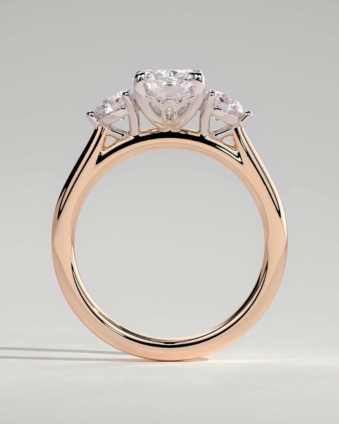 Charmaine - Elongated Cushion Claw Trilogy with Round Side Stones and Lily Detail Engagement Ring - Rose Two-Tone - Rose Two-Tone 2ct