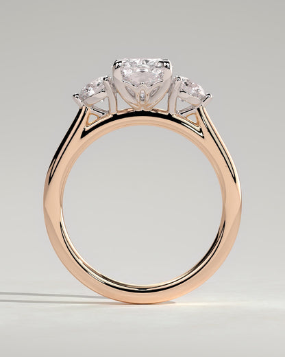 Charmaine - Elongated Cushion Claw Trilogy with Round Side Stones and Lily Detail Engagement Ring - Rose Two-Tone