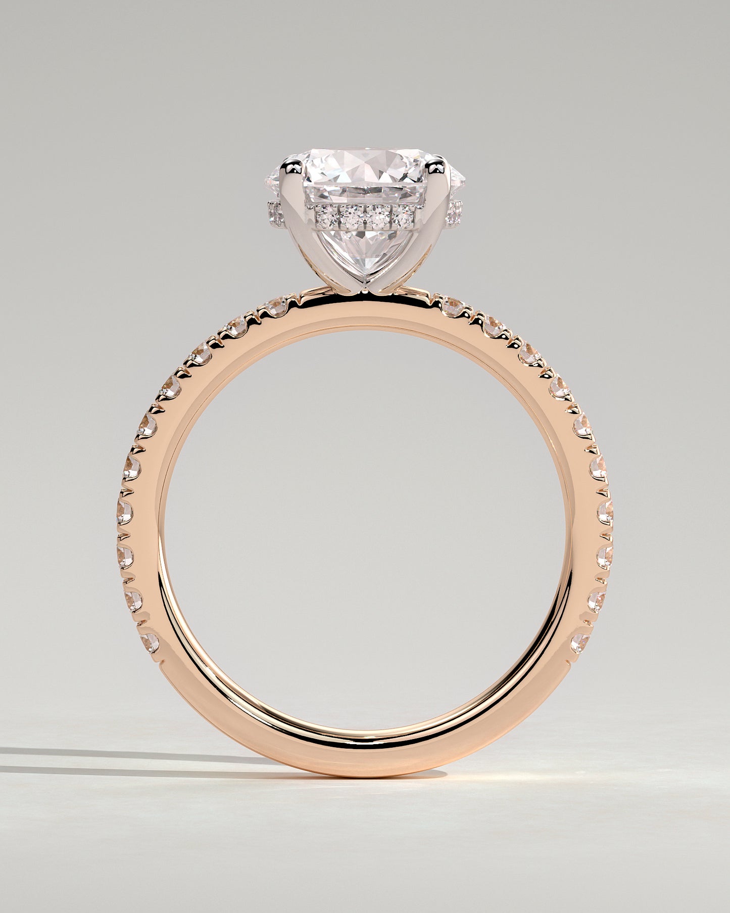 Charlie - Round Claw Solitaire with Hidden Halo and Pave Band Engagement Ring - Rose Two-Tone - Rose Two-Tone 2ct