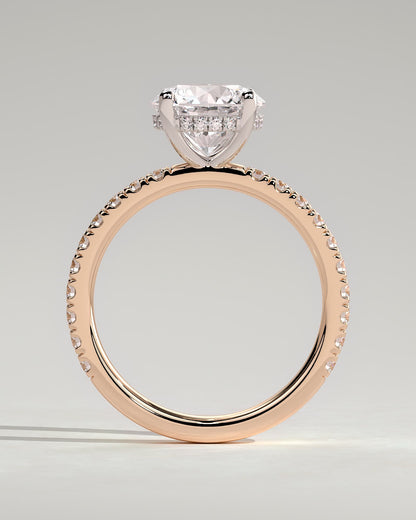 Charlie - Round Claw Solitaire with Hidden Halo and Pave Band Engagement Ring - Rose Two-Tone