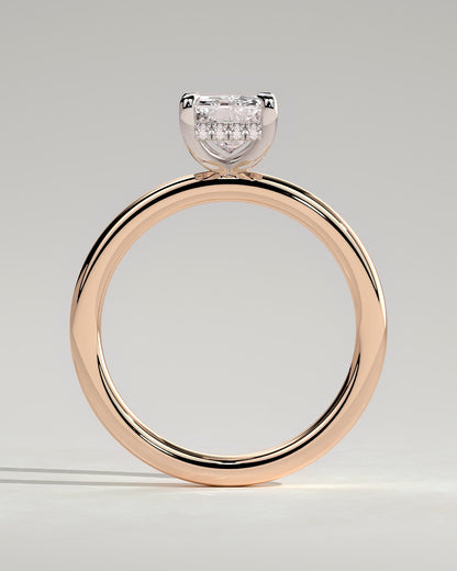 Carly - Radiant Claw Solitaire with Hidden Halo Engagement Ring - Rose Two-Tone