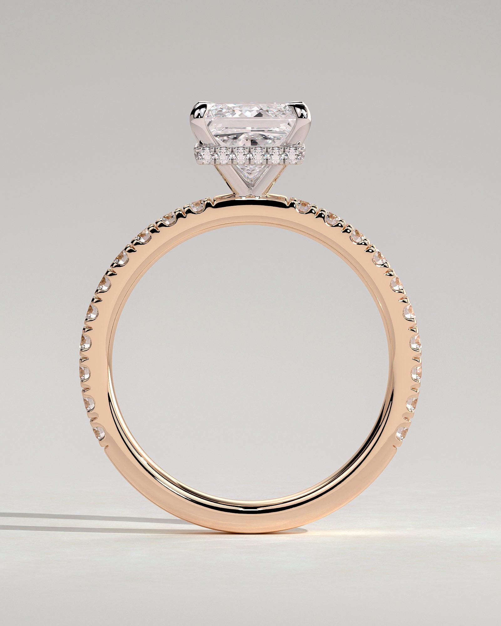 Brooklyn - Princess Claw Solitaire with Wrap Around Hidden Halo and Pave Band Engagement Ring - Rose Two-Tone - Rose Two-Tone 2ct