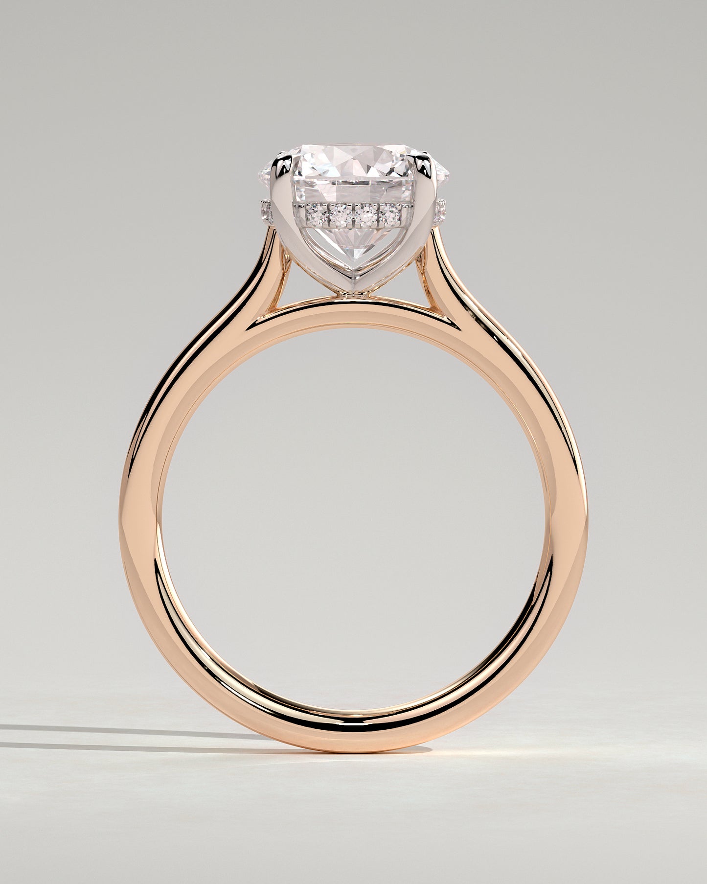 Bonnie - Round Claw Solitaire with Hidden Halo and Cathedral High Setting Engagement Ring - Rose Two-Tone - Rose Two-Tone 2ct