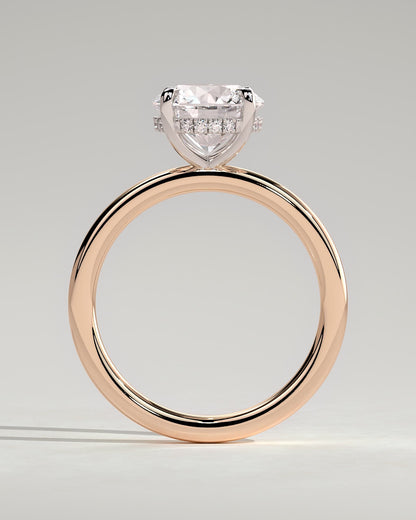 Bindi - Round Claw Solitaire with Hidden Halo Engagement Ring - Rose Two-Tone