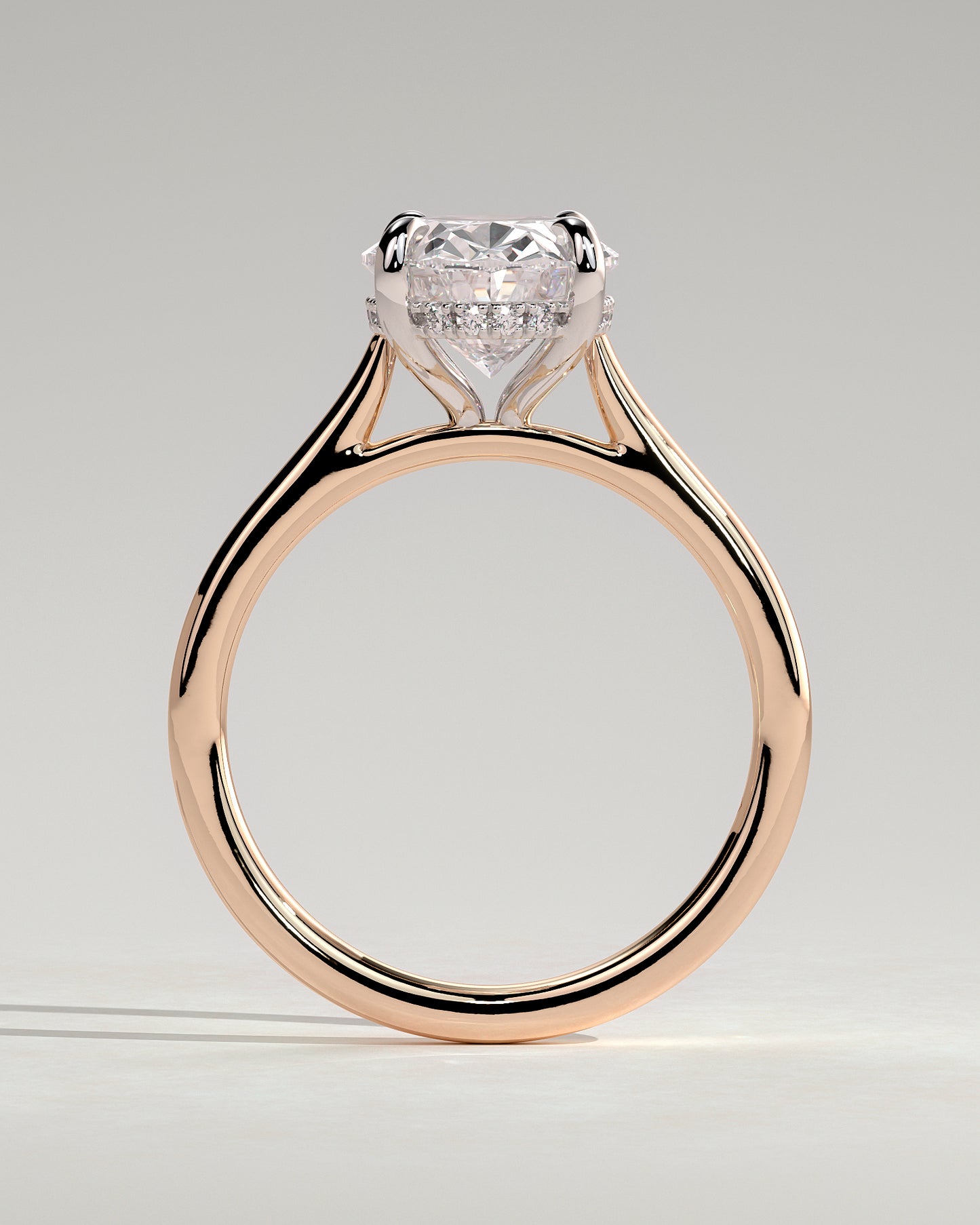Bethany - Oval Claw Solitaire with Hidden Halo, Tapered Band and Cathedral High Setting Engagement Ring - Rose Two-Tone - Rose Two-Tone 2ct