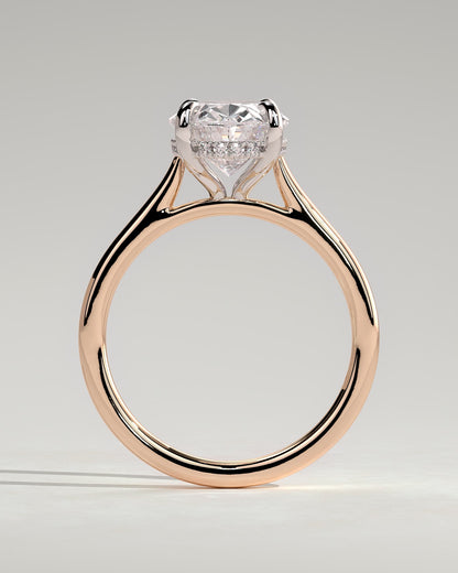 Bethany - Oval Claw Solitaire with Hidden Halo, Tapered Band and Cathedral High Setting Engagement Ring - Rose Two-Tone