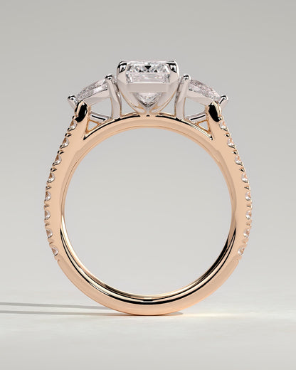 Autumn - Emerald Claw Trilogy with Pear Side Stones and Pave Band Engagement Ring - Rose Two-Tone